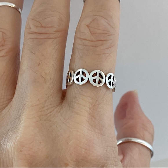 Sterling Silver Six Peace Sign Ring, Love Ring, Silver Rings - Picture 4 of 12